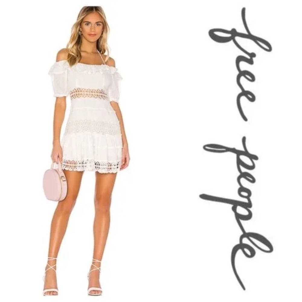 Free People Dress Womens Size 6 White Off Shoulder Lace Boho Mini - Picture 5 of 10